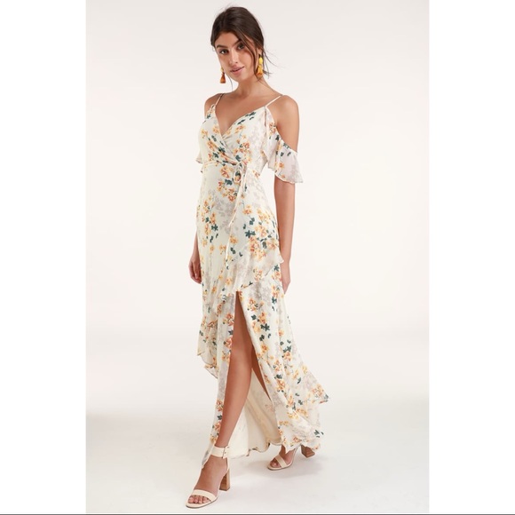 NWOT Lulus Shadow Blooms Cream Floral Print Ruffled Maxi Dress XS Small - Picture 4 of 16